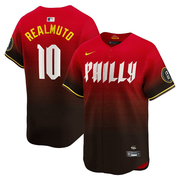 Men's Philadelphia Phillies #10 J.T. Realmuto Red 2024 City Connect Limited Stitched Jersey Men's Philadelphia Phillies #10 J.T. Realmuto Red 2024 City Connect Limited Stitched Jersey